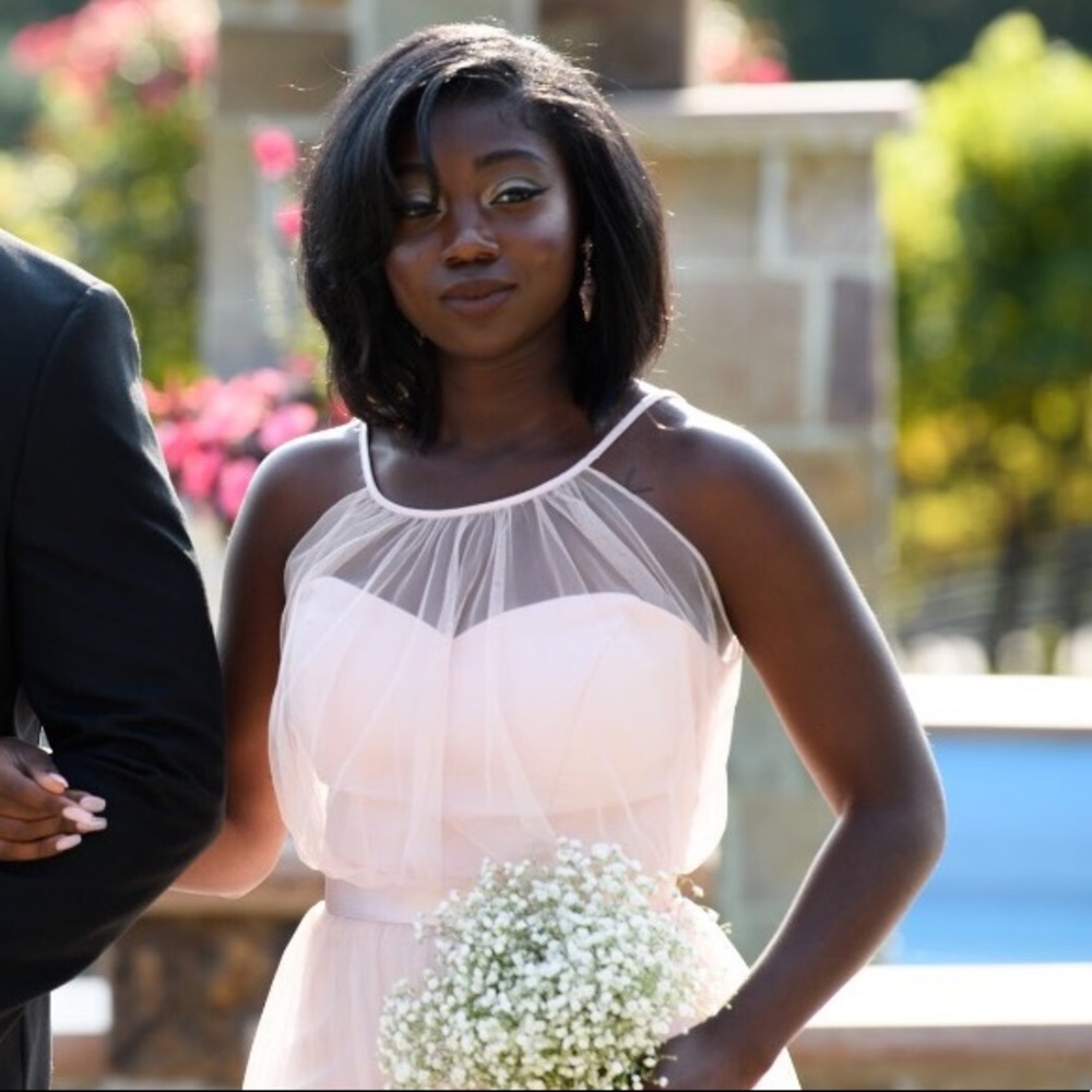 Pale pink bill levkof bridesmaid dress